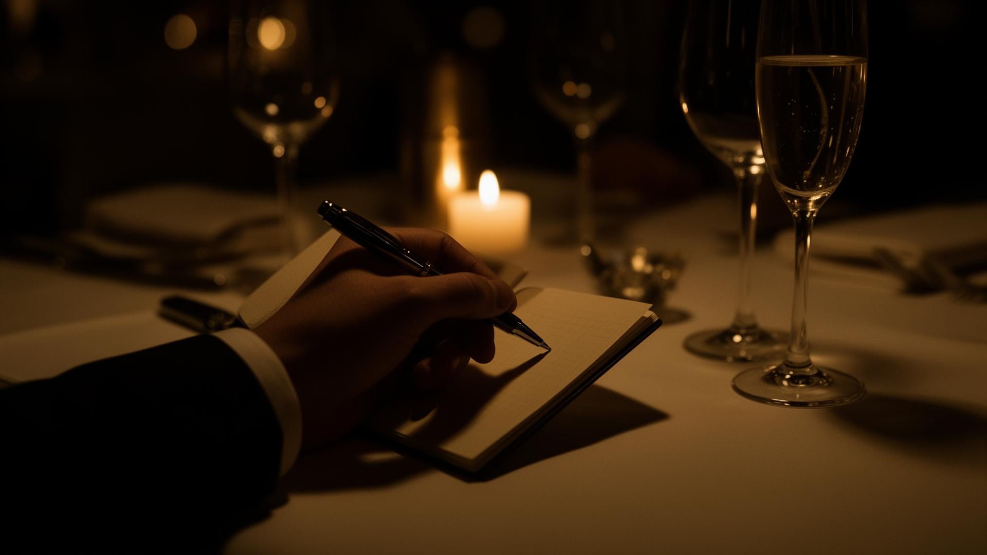 An anonymous critic taking notes by candlelight
